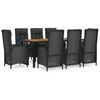 vidaXL 9 pcs conjunto de jantar p/ jardim c/ almofad&otilde;es vime PE preto