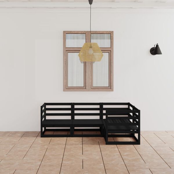 vidaXL 4 pcs conjunto lounge de jardim pinho maci&ccedil;o preto