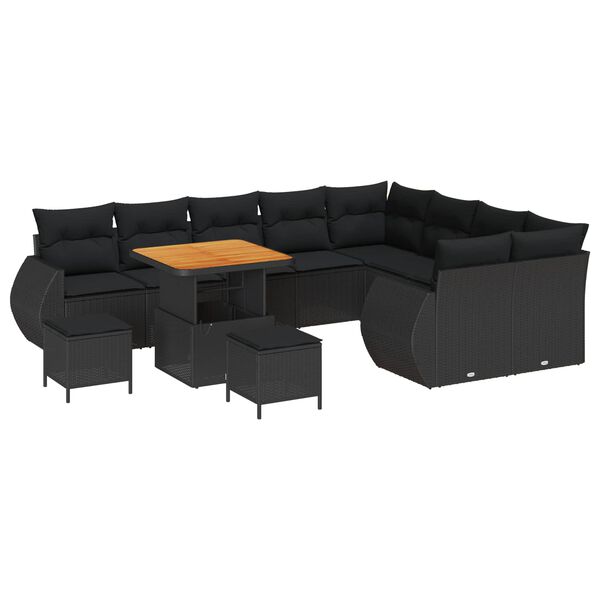 vidaXL Conjunto de Sofá de Jardim 12 pcs Preto vime PE
