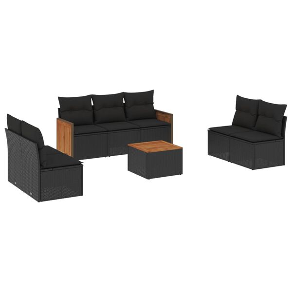 vidaXL 8 pcs conjunto sofás de jardim com almofadões vime PE preto