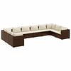 vidaXL 10 pcs conjunto lounge jardim c/ almofad&otilde;es vime PE castanho