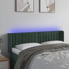 vidaXL Cabeceira cama c/ luzes LED veludo 147x16x78/88 cm verde-escuro