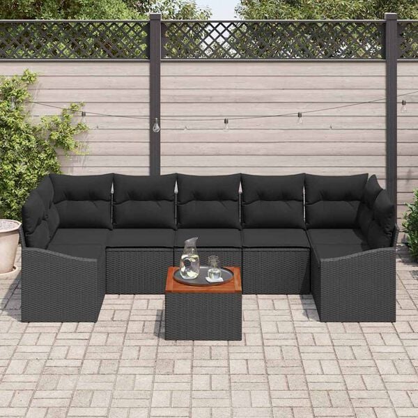 vidaXL Conjunto de Sof&aacute; de Jardim com almofada 8 pcs Preto vime PE
