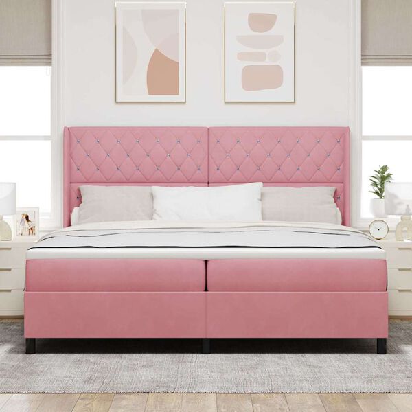 vidaXL Cama Box com colch&atilde;o com cabeceira Rosa 200 x 200 cm Veludo