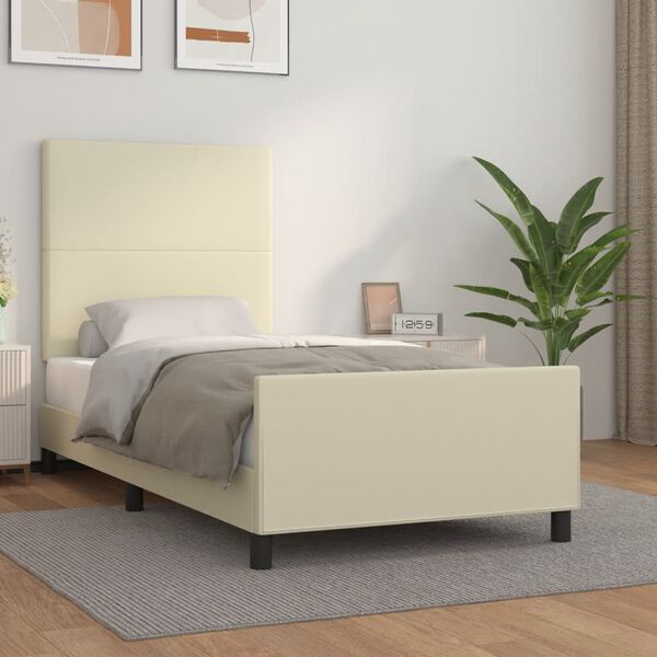vidaXL Estrutura de cama c/ cabeceira couro artificial 80x200 cm creme