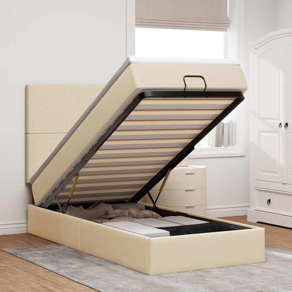 vidaXL Estrutura de cama otomana com creme de colch&atilde;o 90x190cm tecido