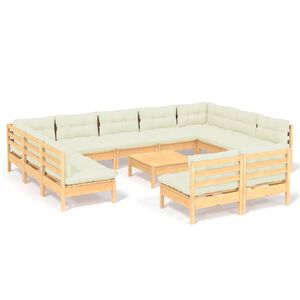 vidaXL 12 pcs conjunto lounge jardim c/ almofad&otilde;es creme pinho maci&ccedil;o