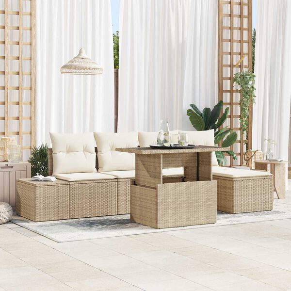 vidaXL Conjunto de Sof&aacute; de Jardim 6 pcs Bege Rattan Sint&eacute;tico