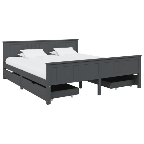 vidaXL Estrutura cama c/ 4 gavetas 200x200cm pinho maci&ccedil;o cinza-escuro