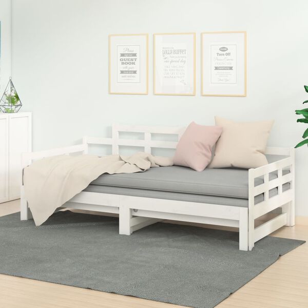 vidaXL Estrutura sofá-cama de puxar pinho maciço branco 2x(90x190) cm