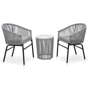 vidaXL 3 pcs conjunto de bistr&ocirc; com almofad&otilde;es vime PE cinzento