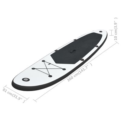 vidaXL Conjunto prancha de paddle SUP insuflável preto e branco