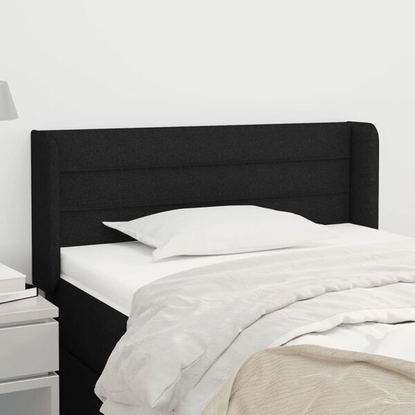 vidaXL Cabeceira de cama c/ abas tecido 93x16x78/88 cm preto