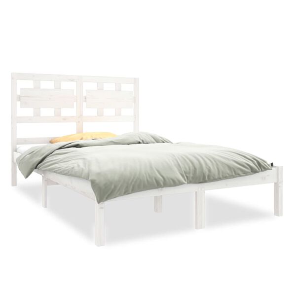 vidaXL Estrutura de cama casal 135x190 cm madeira maci&ccedil;a branco