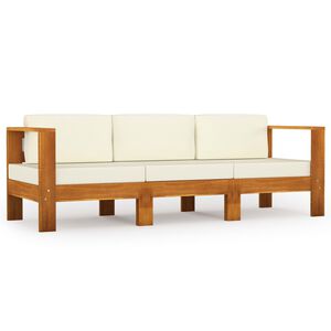vidaXL Sof&aacute; jardim 3 lugares c/ almofad&otilde;es branco nata ac&aacute;cia maci&ccedil;a