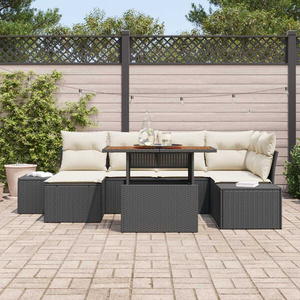 vidaXL Conjunto de Sof&aacute; de Jardim 7 pcs Preto Rattan Sint&eacute;tico