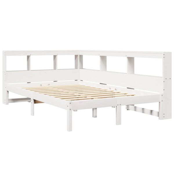 vidaXL Cama com estante sem colch&atilde;o 120x200 cm pinho maci&ccedil;o branco
