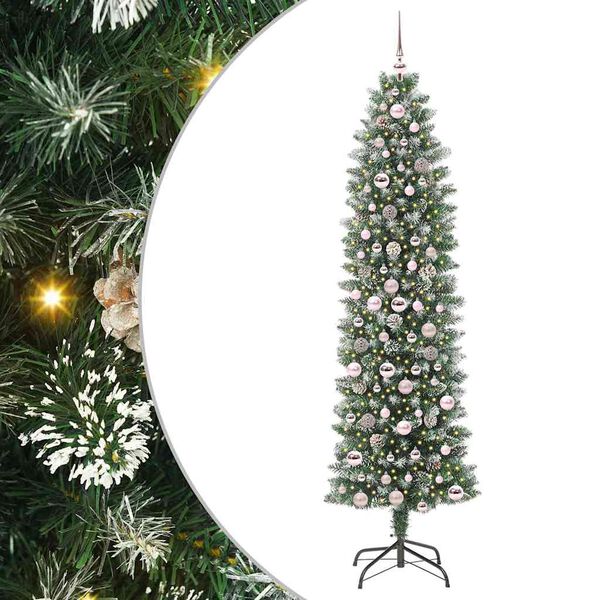 vidaXL Árvore Slim de Natal Artificial Verde e branco 210 cm