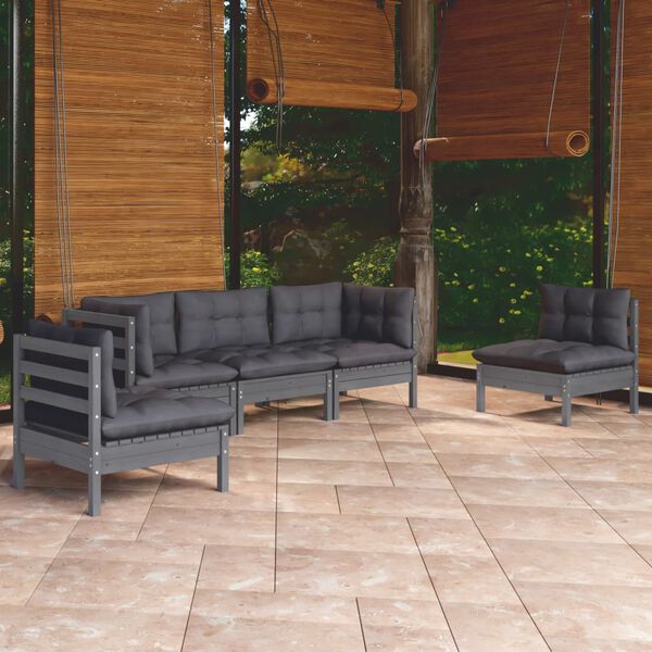 vidaXL 5 pcs conjunto lounge de jardim c/ almofad&otilde;es pinho maci&ccedil;o