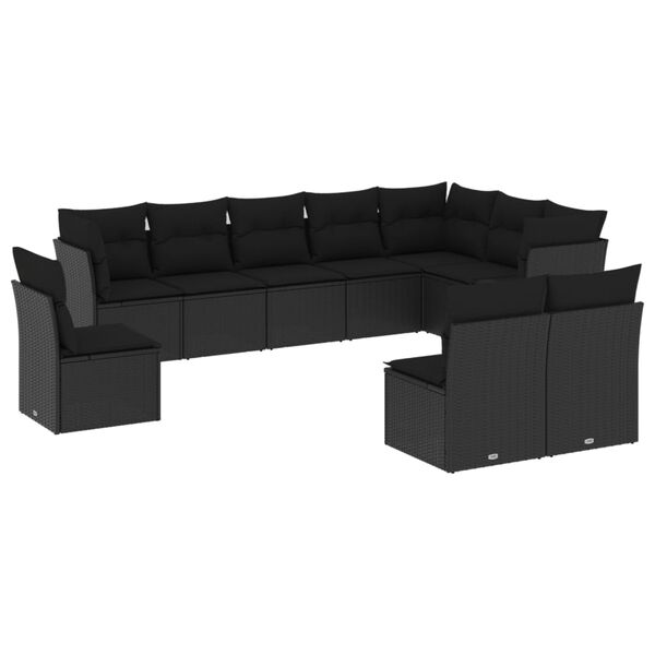 vidaXL 10 pcs conjunto sof&aacute;s de jardim c/ almofad&otilde;es vime PE preto