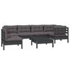 vidaXL 7 pcs conjunto lounge de jardim c/ almofad&otilde;es pinho preto