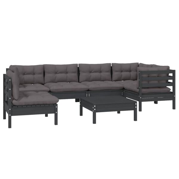 vidaXL 7 pcs conjunto lounge de jardim c/ almofad&otilde;es pinho preto