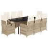 vidaXL 9 pcs conjunto de jantar p/ jardim com almofad&otilde;es vime PE bege