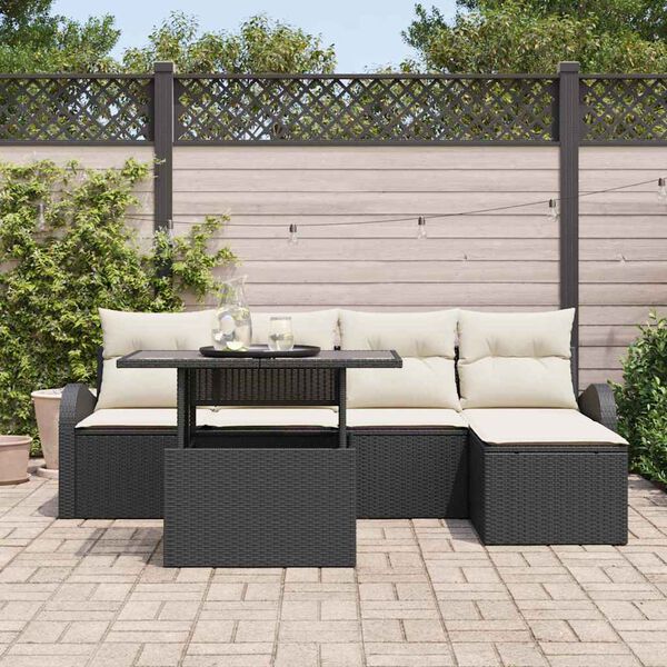 vidaXL Conjunto de Sof&aacute; de Jardim com almofada 6 pcs Preto vime PE