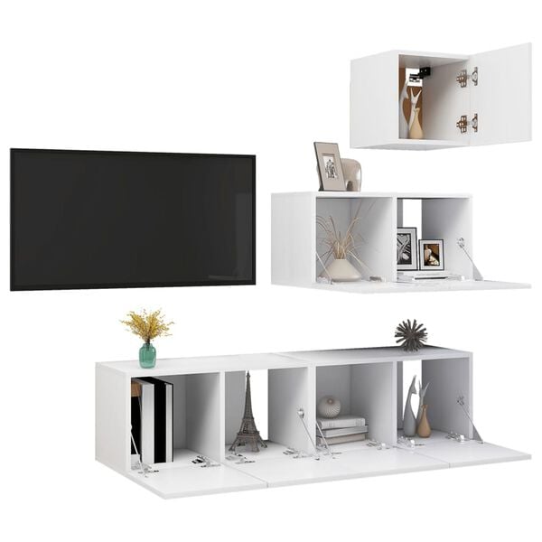 vidaXL 4 pcs conjunto de m&oacute;veis de TV derivados de madeira branco