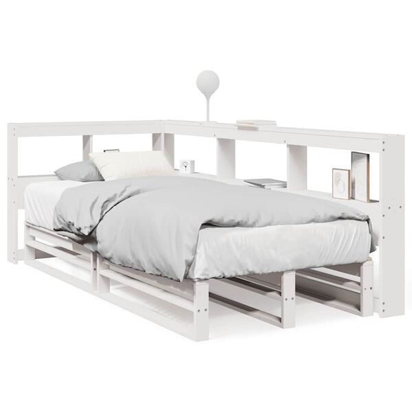 vidaXL Cama com estante sem colch&atilde;o 75x190 cm pinho maci&ccedil;o branco