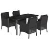 vidaXL 5 pcs conjunto de jantar p/ jardim c/ almofad&otilde;es vime PE preto
