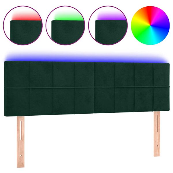 vidaXL Cabeceira de cama c/luzes LED veludo 144x5x78/88cm verde-escuro