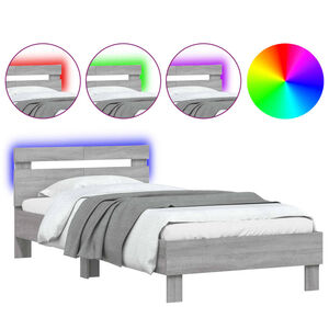 vidaXL Estrutura de cama c/ cabeceira/luzes LED 100x200cm cinza sonoma