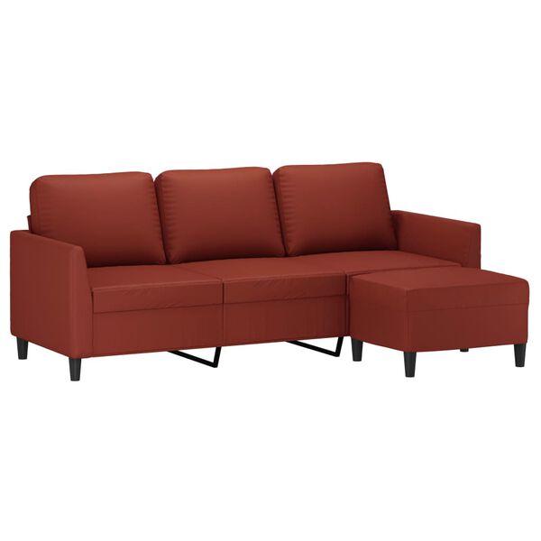 vidaXL Sof&aacute; 3 lugares c/ apoio p&eacute;s 180 cm couro artif. vermelho tinto
