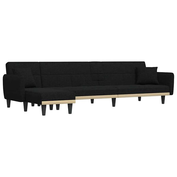 vidaXL Sof&aacute;-cama em forma de L 275x140x70 cm tecido preto