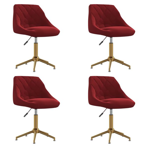 vidaXL Cadeiras de jantar girat&oacute;rias 4 pcs veludo vermelho tinto