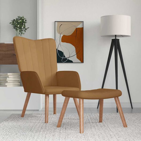 vidaXL Cadeira de descanso com banco veludo castanho