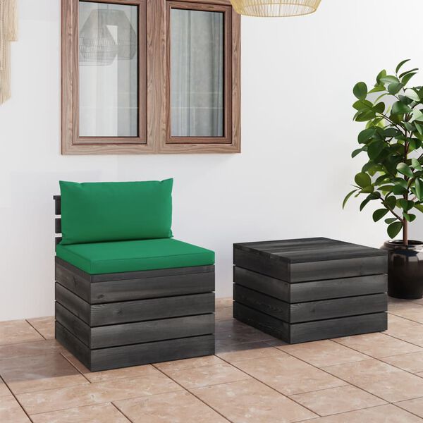 vidaXL 2 pcs conjunto lounge de paletes com almofad&otilde;es pinho maci&ccedil;o