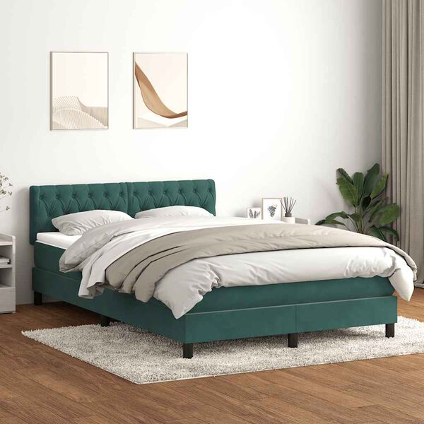 vidaXL Cama box spring c/ colch&atilde;o e LED 160x220 cm veludo verde-escuro