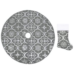 vidaXL Saia de &aacute;rvore de Natal luxuosa 90 cm com meia tecido cinzento