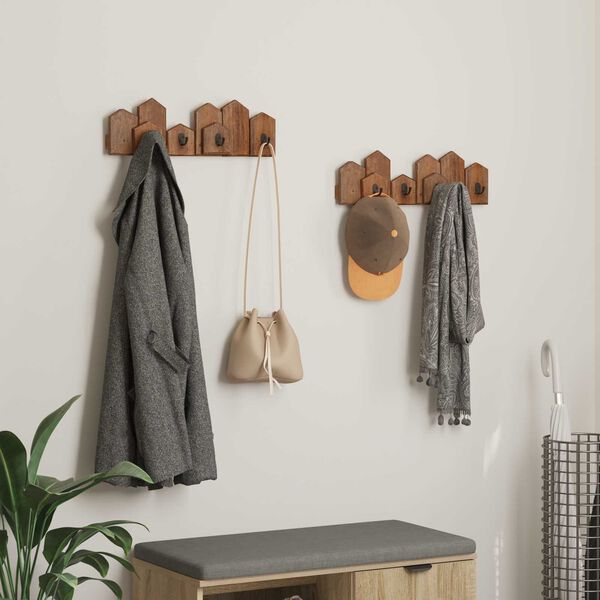 vidaXL Cabide Castanho 48 x 8 x 15 cm Madeira de Mogno S&oacute;lida