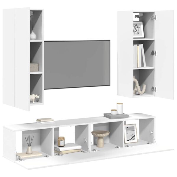 vidaXL 4 pcs conjunto de móveis de TV derivados de madeira branco