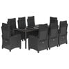 vidaXL 9 pcs conjunto de jantar p/ jardim c/ almofad&otilde;es vime PE preto