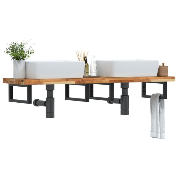 vidaXL Prateleira de parede p/ lavat&oacute;rio a&ccedil;o/madeira de ac&aacute;cia maci&ccedil;a