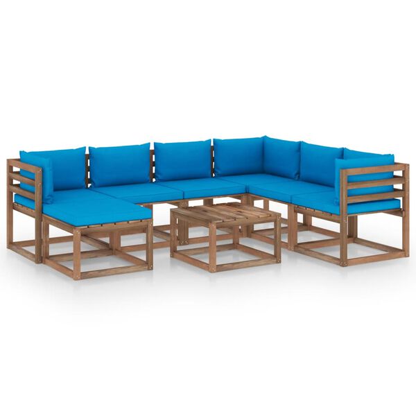 vidaXL 8 pcs conjunto lounge de jardim com almofad&otilde;es azul-claro