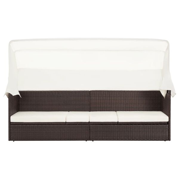 vidaXL Sofá de jardim com toldo vime castanho