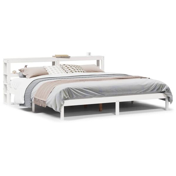 vidaXL Cama sem colch&atilde;o 200x200 cm madeira de pinho maci&ccedil;a branco