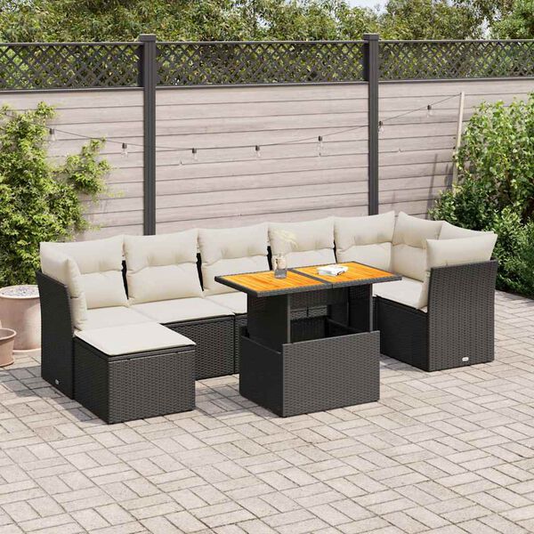 vidaXL 8 pcs conjunto sof&aacute;s de jardim com almofad&otilde;es vime PE preto