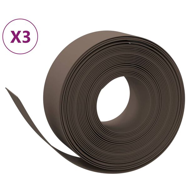 vidaXL Bordas de jardim 3 pcs 10 m 20 cm polietileno castanho