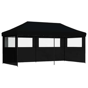 vidaXL Tenda p/ festas pop-up dobr&aacute;vel com 3 paredes laterais preto